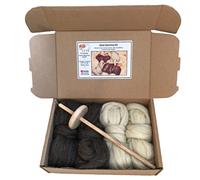The Wool Barn Kit de filature à main Drop spindle - 2 laines naturelles…
