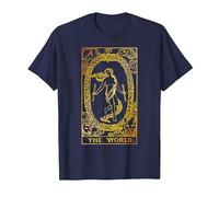 The World Carte de Tarot Vintage Le Monde T-Shirt, Homme, Bleu Marine, L