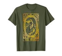 The World Carte de Tarot Vintage Le Monde T-Shirt, Homme, Olive, M