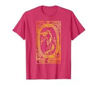 The World Carte de Tarot Vintage Le Monde T-Shirt, Homme, Rouge Chiné, XXL