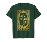 The World Carte de Tarot Vintage Le Monde T-Shirt, Homme, Vert Forêt, S