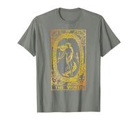 The World Carte de Tarot Vintage Le Monde T-Shirt, Homme, Vert Kaki chiné, 3XL