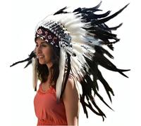 The World of Feathers Coiffe courte d'inspiration indienne américaine avec plumes pour festival, carnaval, Halloween (gris)