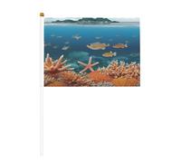 The World of Underwater Animals Lot de 6 et 12 mini drapeaux durables sur bâtons pour cour, jardin et décoration extérieure 14 x 21 cm