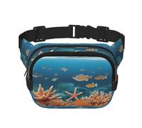 The World of Underwater Animals Sac banane carré double couche avec bandoulière réglable Idéal pour les sports de plein air, noir, One Size