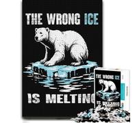 The Wrong Ice is Melting Poster, Polar Bear C Puzzle en Bois, 300 pièces | Puzzle pour adultes : présent pour amateur de loisirs détaillés, activité autour de la table.