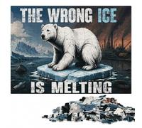 The Wrong Ice is Melting Poster, Polar Bear C Puzzle en Bois, 500 pièces | Présent de Noël pour passionné avec moment puzzle seul ou à plusieurs à la maison.