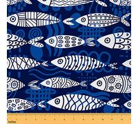 The Yard Tissu décoratif en forme de poisson géométrique de style bohème pour intérieur et extérieur - Tissu d'ameublement bleu graffiti pour matelassage, couture, loisirs créatifs, 2,7 m