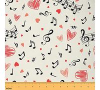 The Yard Tissu d'extérieur en forme de note de musique - Motif graffiti, cœur, pour adolescents, amateurs d'artisanat, guitare de piano, tissu d'ameublement pour vêtements, matelassage, couture, 0,9 m