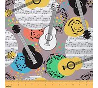 The Yard Tissu guitare sur le thème de la musique, notes de musique, géométrie, art, loisirs créatifs, tissu décoratif à pois colorés pour matelassage, couture, cadeau, 0,9 m, jaune vert