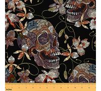 The Yard Tissu imprimé tête de mort aquarelle rétro fleurs sauvages pour les amateurs d'art botanique extérieur style jungle tissu pour bricolage d'ameublement et décoration d'intérieur 0,9 m