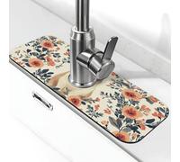 The Yellow Cat is Among The Flowers Tapis de robinet anti-éclaboussures pour robinet de cuisine, poignée de robinet attrape-gouttes pour salle de bain (38,1 x 14 cm)