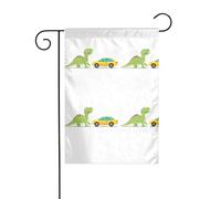 The YYHWHJDE The car heading to the dinosaurs Picture size of this garden flag is 30,5 x 45,7 cm, ce qui est un rapport d'or soigneusement conçu. Il s'adapte parfaitement à la grande majorité des