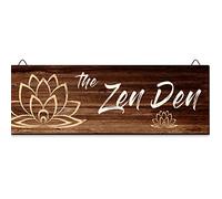 The Zen Den Panneau mural en bois, 35 x 12 cm, décoration de chambre hippie avec crochets, accessoires de méditation à suspendre, décoration pour chakra, accents spirituels de pièce