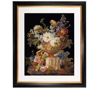Thea Gouverneur - Kit de point de croix compté - Nature morte. fleurs dans un vase en albâtre - Aida Noir - 18 Compter - Pour adultes - 580.05