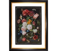 Thea Gouverneur Kit de broderie au point de croix "Nature morte avec des fleurs dans un vase en verre, Jan Davidsz. De Heem Aida noir", Motif à compter, 72x49cm