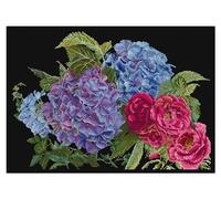 Thea Gouverneur - Kit de point de croix compté - Hortensia et rose - Aida Noir - 18 Compter - Pour adultes - 442.05