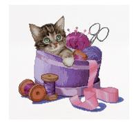 Thea Gouverneur - Kit de point de croix compté - Panier de couture chaton - Aida - 16 Compter - Pour adultes - 736A
