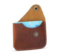 TheAntiq Porte-cartes minimaliste en cuir marron clair fait à la main - Étui fin pour cartes de crédit avec fermeture à bouton, étui compact en cuir pouvant contenir jusqu'à 4 cartes, poche avant pour