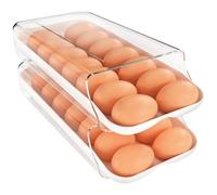 theaoo Lot de 2 porte-œufs pour réfrigérateur, distributeur automatique d'œufs en plastique transparent, organiseur d'œufs empilable avec plateau intérieur amovible rapide pour organiseurs et