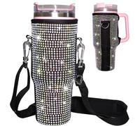 Theaque Bling Sac de transport pour bouteille d'eau, convient pour les gobelets Stanley de 1,2 l avec poignée, pochette en néoprène avec sangle réglable pour accessoires de tasse Stanley, Black Bling