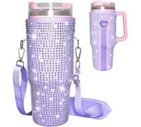 Theaque Bling Sac de transport pour bouteille d'eau, convient pour les gobelets Stanley de 1,2 l avec poignée, pochette en néoprène avec sangle réglable pour accessoires de tasse Stanley, Bling violet