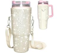 Theaque Bling Sac de transport pour bouteille d'eau, convient pour les gobelets Stanley de 1,2 l avec poignée, pochette en néoprène avec sangle réglable pour accessoires de tasse Stanley, Crème bling