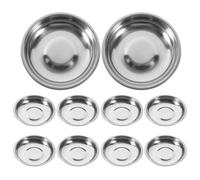 Theaque Lot de 10 petites assiettes rondes en acier inoxydable pour apéritif, assaisonnement, soucoupes en métal, bols en métal basiques pour chat, 10 cm x 10 cm x 1,60 cm