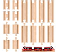 Theaque Lot de 16 rails de train droits en bois standard HO - Connecteurs mâles mâles femelles - Accessoires pour activité de table, compatibles avec les chemins de fer