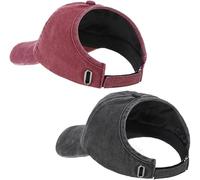 Theaque Lot de 2 casquettes dos nu pour enfants, chapeau de baseball réglable pour queue de cheval, chapeau dos nu pour cheveux bouclés naturels, Vintage délavé noir et rouge vin, S