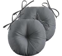 Theaque Lot de 2 coussins de chaise de bistrot ronds imperméables touffetés avec attaches pour meubles de terrasse - 38,1 cm (gris foncé)