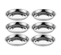 Theaque Lot de 6 assiettes rondes en acier inoxydable, incassables, réutilisables pour cuisine, four (17 x 17 x 3 cm)