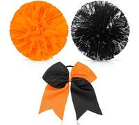 Theaque Pompons de pom-pom girl et grand nœud pour cheveux pour fille, 30,5 cm, grands pompons métalliques de pom-pom girl pour le sport, l'esprit d'équipe (orange et noir)