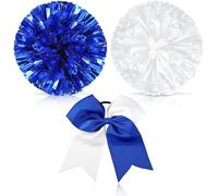Theaque Pompons de pom-pom girl et grand nœud pour cheveux pour fille, 30,5 cm, grands pompons métalliques de pom-pom girl pour le sport, l'esprit d'équipe (bleu et blanc)