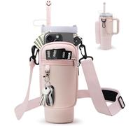 Theaque Sac de transport pour bouteille d'eau Stanley de 1200 ml avec poche pour téléphone, pochette pour bouteille d'eau avec sangle réglable et housse de paille, accessoires Stanley Cup, rose quartz