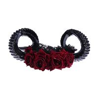 Theaque Serre-tête Halloween Cornes de démon Cosplay en corne de mouton avec décoration florale en dentelle rose Accessoires de cheveux pour femme