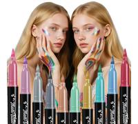 ThEast Lot de 10 stylos de peinture pour le visage d'Halloween, marqueurs métalliques à paillettes pour la peau, stylo de tatouage temporaire pour enfants et adultes - Maquillage pour fête, festival