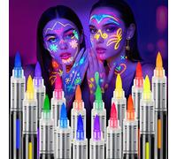 ThEast Lot de 16 peintures pour le corps fluorescentes UV fluorescentes dans l'obscurité sous la lumière UV, stylos de tatouage, lavables et respectueux de la peau, maquillage de théâtre, visage et