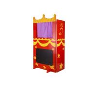 Theatre De Marionnettes En Bois Enfant 87,5x55x24,5cm - Base Robuste, Tableau Noir, Rideaux Scene - Jeu Imagination - Set Castelet Et Carte