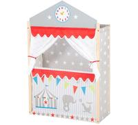 Théâtre de marionnettes - ROBA - Cadre en bois massif - Gris / Rouge - Horloge à aiguilles