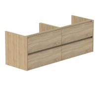 Thebalux Beat 45 Ensemble meuble de salle de bains - 140x54x45cm - 4 tiroirs - plan vasque - 2 vasques à poser - 44x17cm - rond - béton gris foncé - carbon wood SW829310/SW827150/2xSW839586