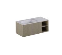 Thebalux Linea Badkamermeubelset - 120x55x46cm - 1 lade - greeploos - Ribbelfront verticaal - wastafel Corian - links - zonder kraangat - Fineer Natural SL1200NL