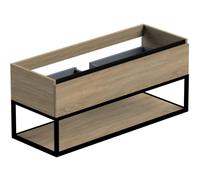 Thebalux meuble bas type1 120cm 1x tiroir sans poignée 1x bande de préhension alu noir mat avec cadre noir mat et 1x insert 1x découpe pour lavabo Cube Quadro et Soft incl set de siphon blanc 1TY12015