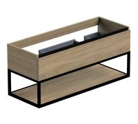 Thebalux meuble bas type1 120cm 1x tiroir sans poignée 1x bandeau de préhension alu noir mat avec cadre noir mat et 1x insert 2x découpe pour lavabos Epic Slimline Soft et Glacier, set de siphon blanc