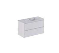 Thebalux Sunny Ensemble meuble de salle de bains - 102x46x57cm - lavabo - céramique - 1 trou de robinet - blanc brillant - meuble bas - 2 tiroirs - sans poignées - placage bois - Ibiza White (blanc) S