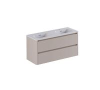 Thebalux Sunny Ensemble meuble de salle de bains - 122x46x57cm - lavabo - céramique - 1 trou de robinet - blanc brillant - meuble bas - 2 tiroirs - sans poignée - placage bois - Sahara Sand (beige) SU