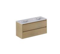 Thebalux Sunny Ensemble meuble de salle de bains - 122x46x57cm - lavabo - céramique - 2 trous de robinet - blanc brillant - meuble bas - 2 tiroirs - sans poignées - placage bois - Blanc (bois) SU01120