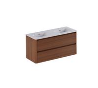 Thebalux Sunny Ensemble meuble de salle de bains - 122x46x57cm - lavabo - céramique - 2 trous de robinet - blanc brillant - meuble bas - 2 tiroirs - sans poignée - placage bois - Roquebrun (brun) SU01