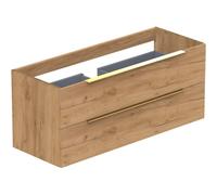 Thebalux Type meuble bas 120x45x50cm 1 découpe poignée rapportée laiton 2 tiroirs softclose standard poignée MDF/panneau de particules congo brown 1TY120170CB-NM