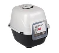 THEBES Maison de toilette XXL- Bac a litiere - 62x53x58 cm - Noir et blanc - Pour chat